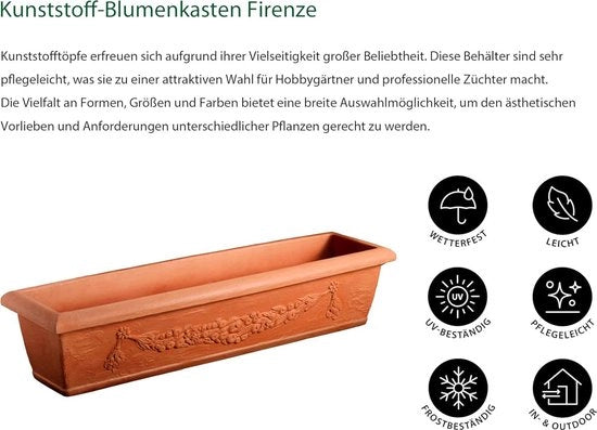 Vaso per fiori 60 cm in terracotta e plastica - decorazione per giardino stile Firenze