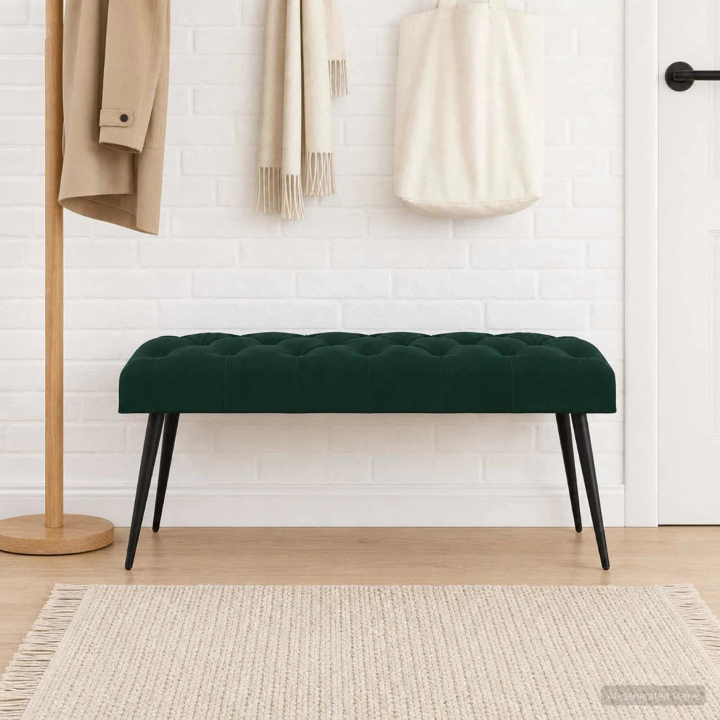 Panchina con bottoni imbottiti Verde Scuro 110 x 40 x 46 cm 42038573