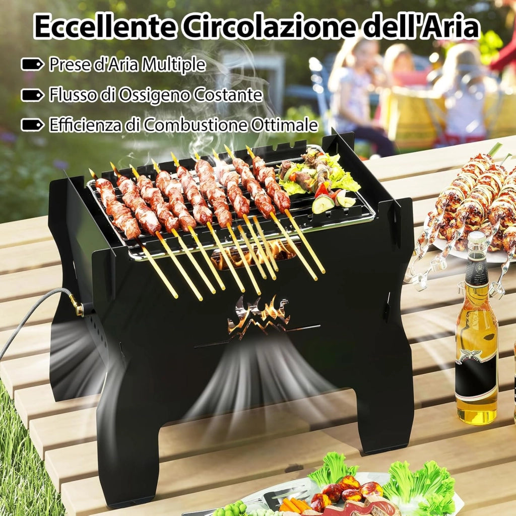 2 in 1 Griglia Barbecue, Barbecue Portatile a Doppio Combustibile con Griglia in Acciaio Inox e Borsa per Trasporto, Grill Esterno a Carbone e Legna per Picnic