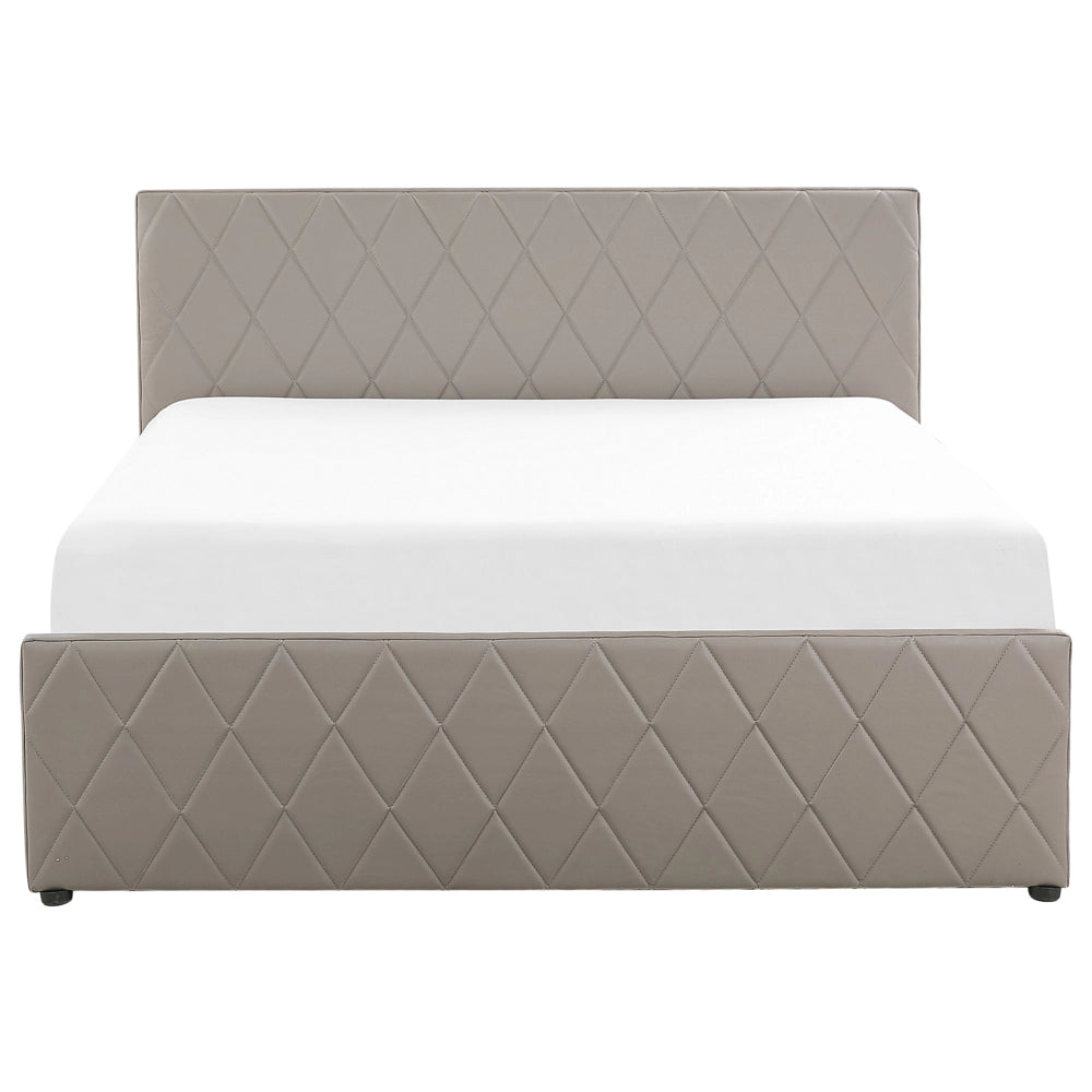 Letto contenitore Tappezzeria in pelle sintetica color talpa 180 x 200 cm con base a doghe Testiera trapuntata a diamante