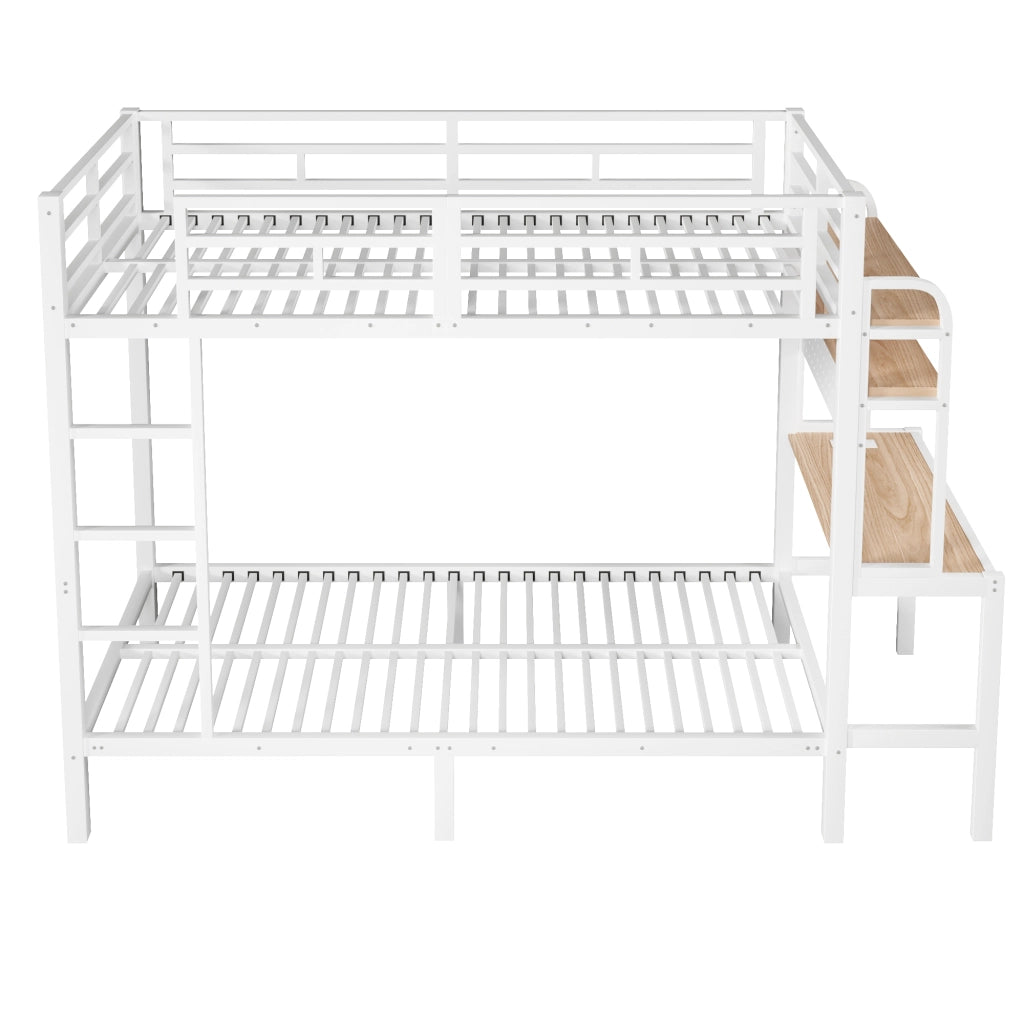 Letto a castello 90 × 200 cm con scrivania, ripiani, LED, USB, barriere di sicurezza, senza materasso, bianco