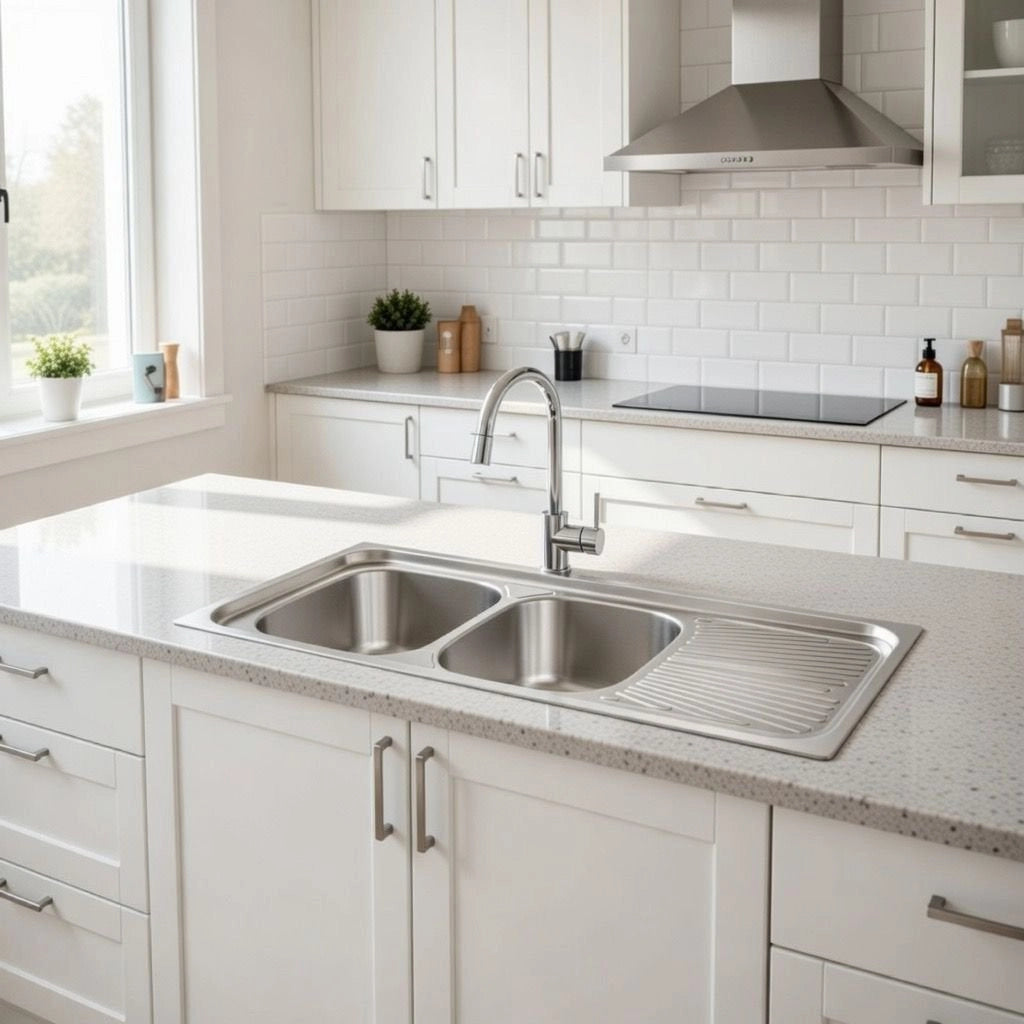 Lavello appoggio in acciaio inox 120x50 gocciolatoio DX  - Cromo