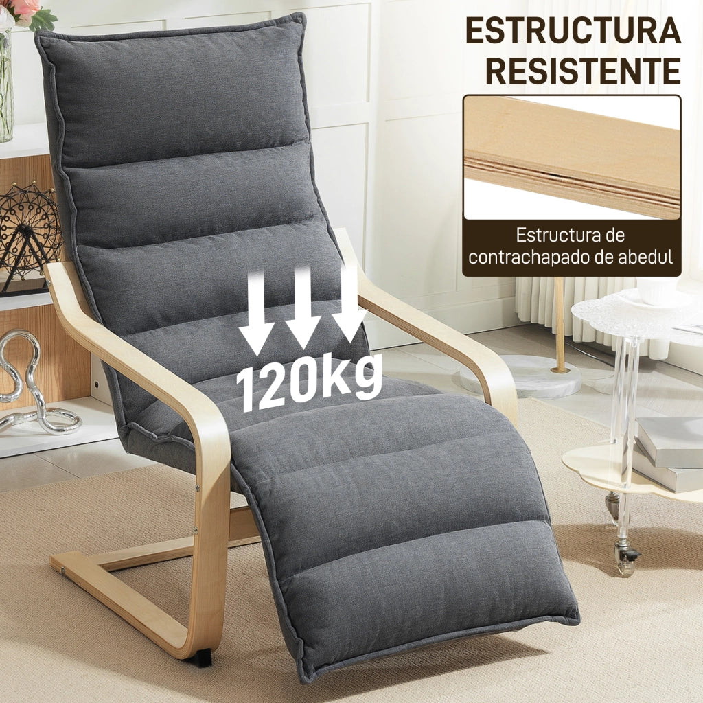 Poltrona con poggiapiedi regolabile in tessuto velluto e struttura in legno ¨C zephmum ¨C Grigio scuro 67x93x105 cm