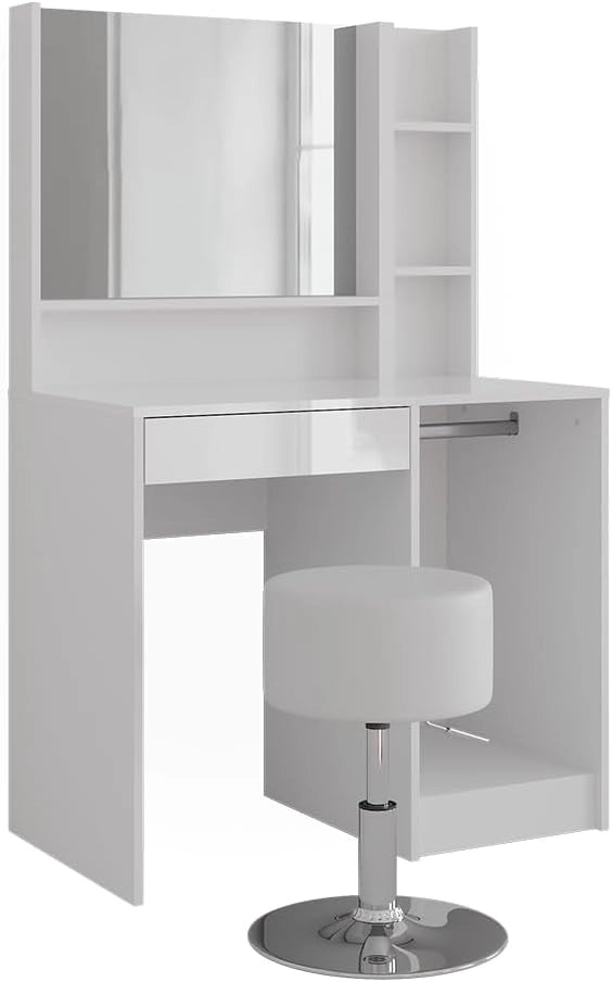 Tavolo da toeletta Sherry, Bianco/bianco lucido, 89.8 cm 4 parti