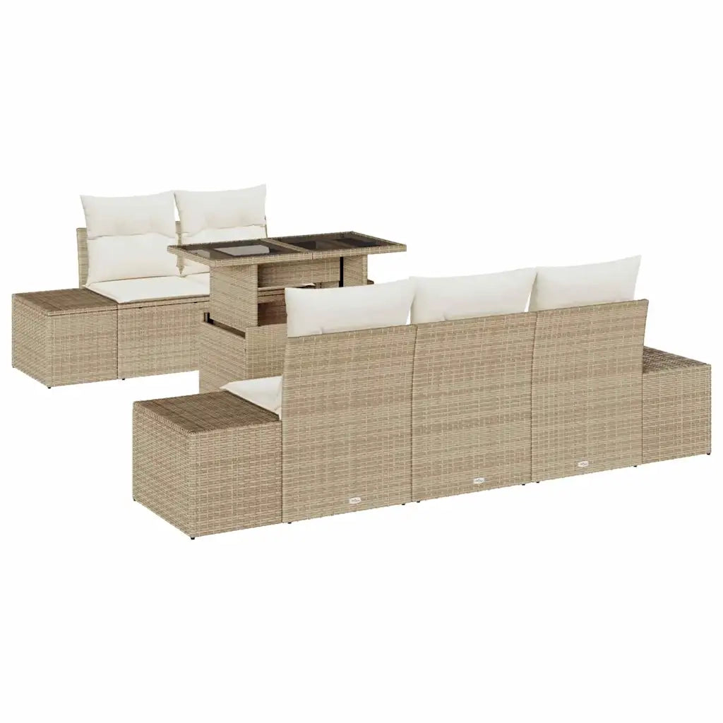 Set di divani con cuscino 6 pcs Beige e Crema polyrattan