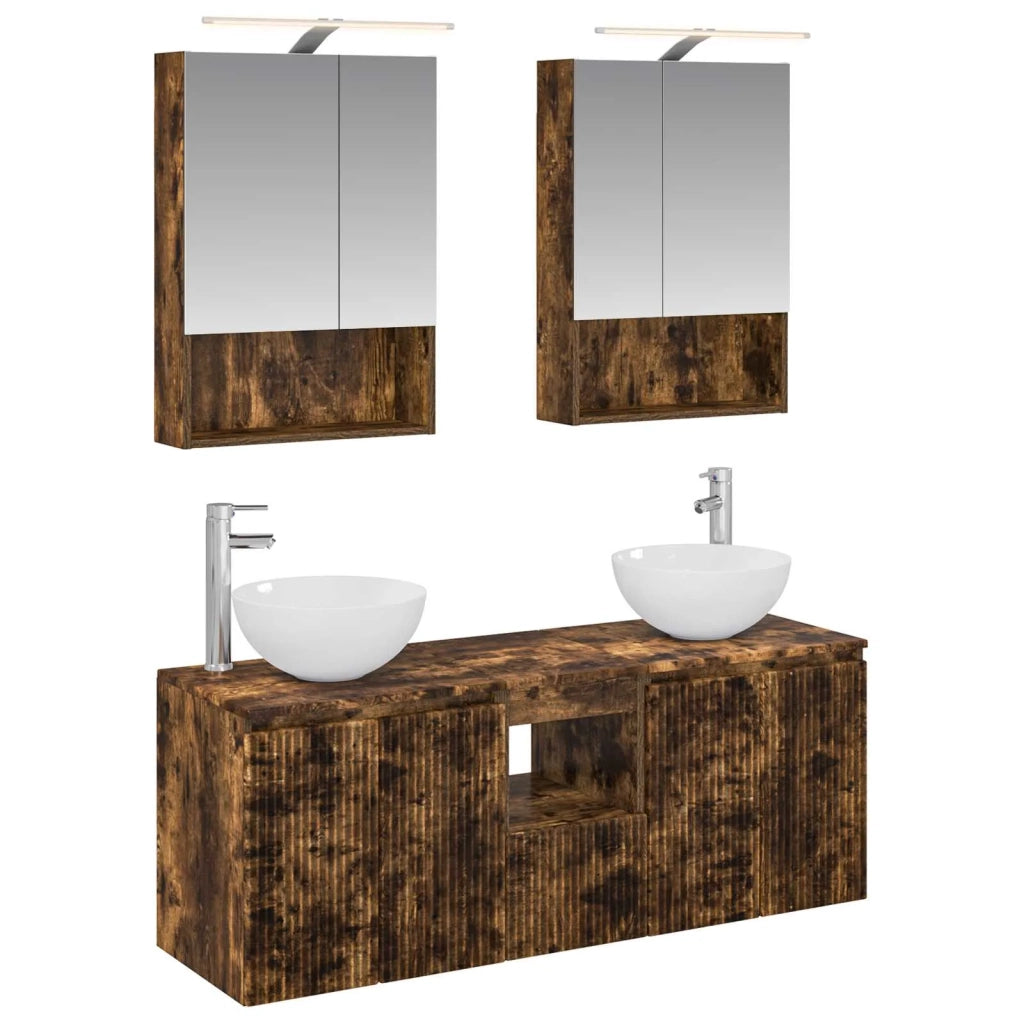 Set di Armadi da Bagno 5 pcs Rovere Fumo 50 x 14,5 x 70 cm 3406363