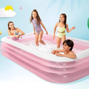 Trade Shop - Piscina Gonfiabile Rosa Rettangolare Family Bambini 305x183x56 Cm Giardino 58487 -