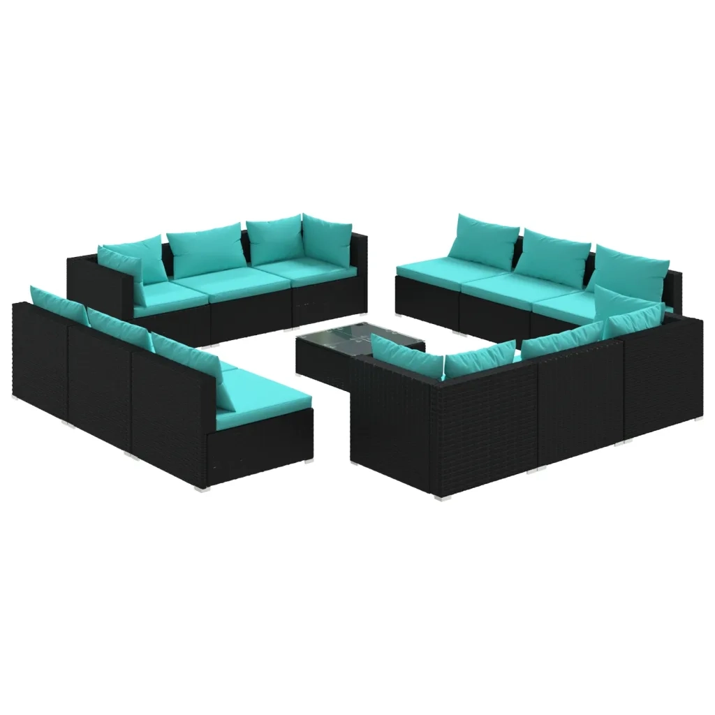 Set Divani da Giardino 13 pz con Cuscini in Polyrattan Nero cod mxl 34605