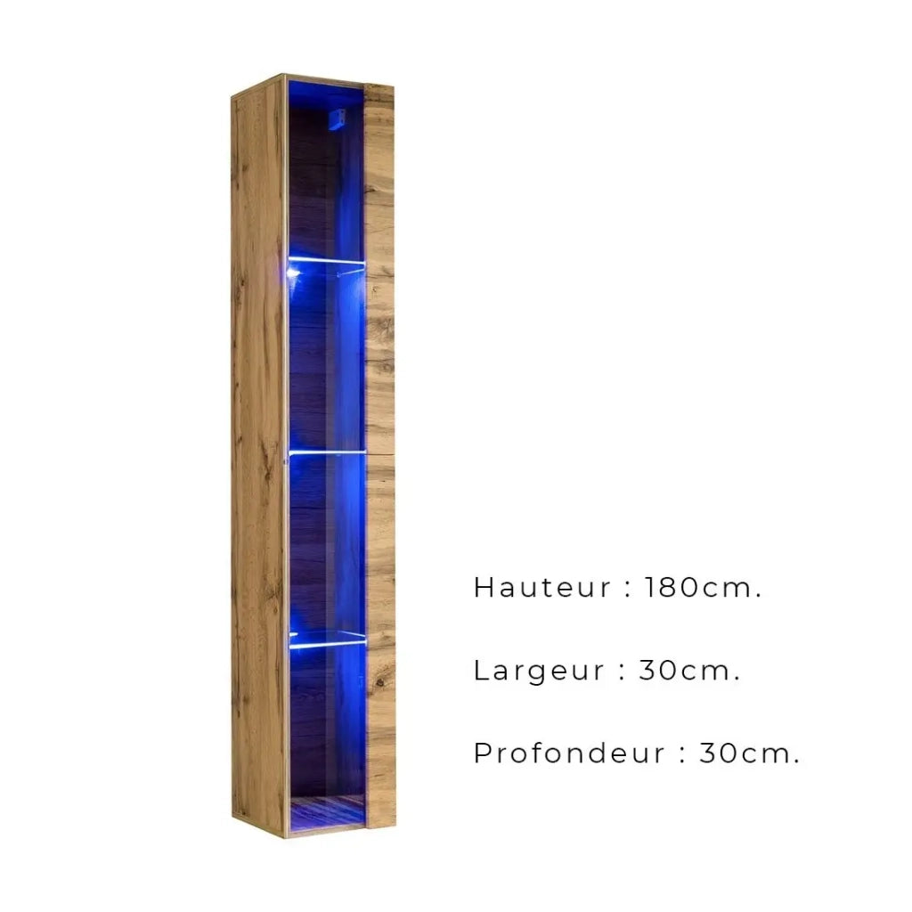 Vetrina sospesa colore quercia Wotan con 1 porta a vetro e illuminazione LED inclusa. Collezione SWITCH.