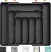 Organizzatore di accessori per la cucina, contenitore espandibile per la dispensa, supporto regolabile per utensili e argenteria, contenitore per posizionare coltelli, forchette e cucchiai, grande, nero