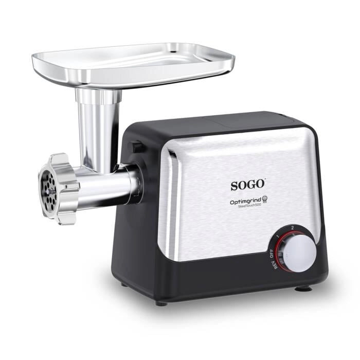 Tritacarne elettrico 500W con 3 dischi di taglio, funzione inversa, 2 velocità, accessori completi per salsicce - SOGO