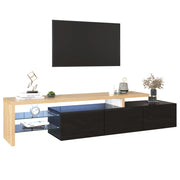 Mobile TV 197.5x39x42 cm; con ripiani in vetro e LED a 7 colori; MDF e vetro; colore naturale e nero
