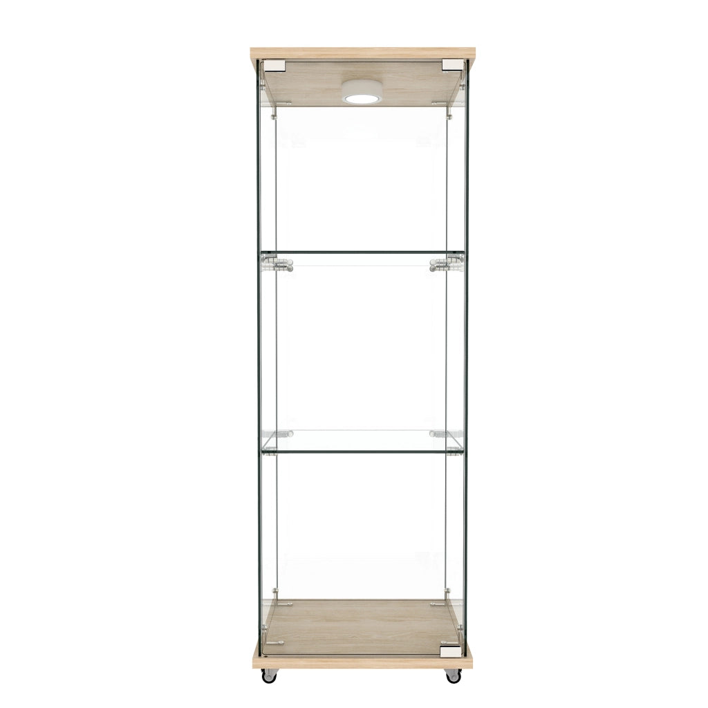 Vetrina con LED ¨C Xylo ¨C Legno Naturale, Vetro Temperato, 1 Anta, 3 Ripiani, 42.5x36.5x120 cm