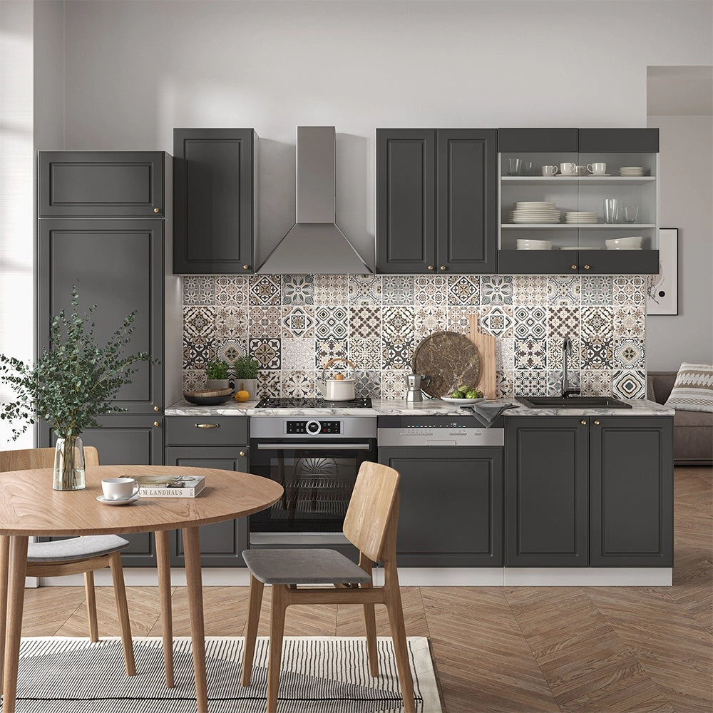 Cucina componibile Fame-Line Antracite-oro/Bianco 300 cm senza piano di lavoro Vicco