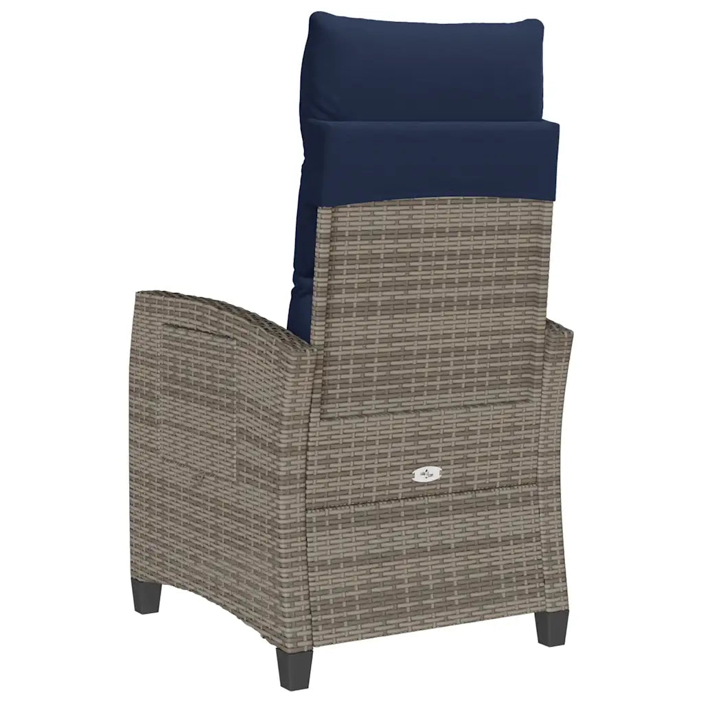 vidaXL Sedia Reclinabile da Giardino con Tavolino Grigio Polyrattan