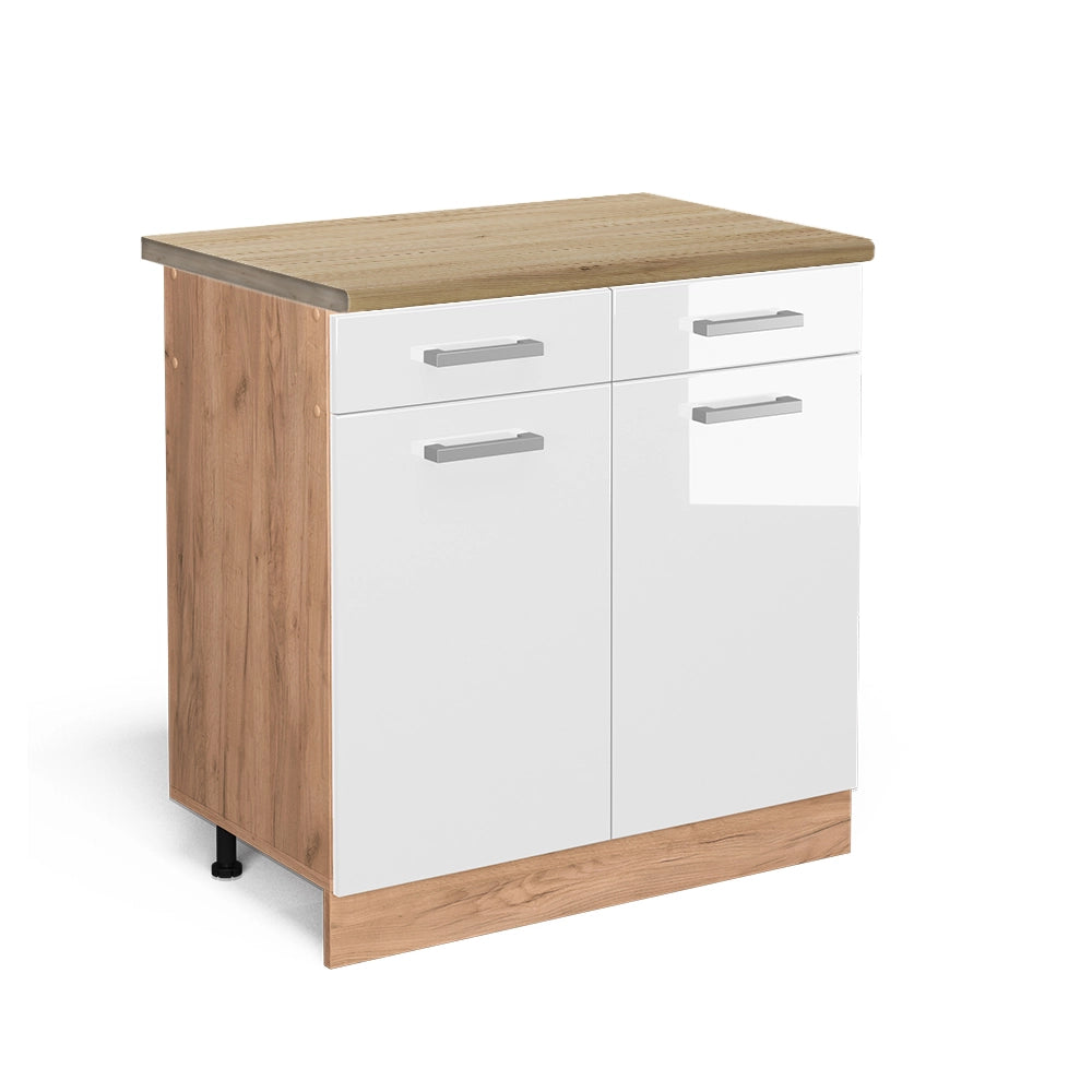 Vicco Mobiletto base per cucina Bianco lucido 80 cm , PL Rovere