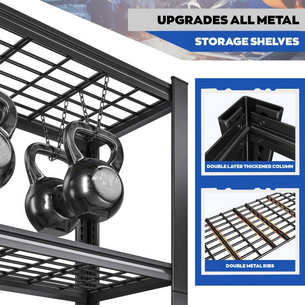 Mesh 185 - Scaffale in Metallo 185x100x40 cm con 5 Ripiani in Reticolato Portata 1365Kg Nero