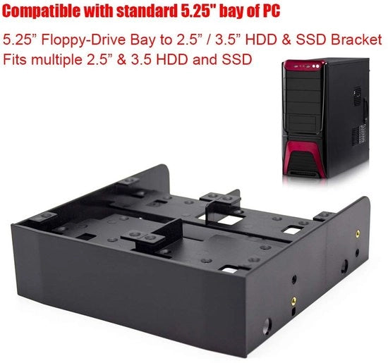 Montaggio Beugel per Disco Rigido/Solid State - Compatibile con Bay 5,25 pollici - Dimensioni 2,5/3,5 pollici - Materiale Resistente - Design Multifunzionale - Include Viti di Montaggio - Bay per Disco Rigido
