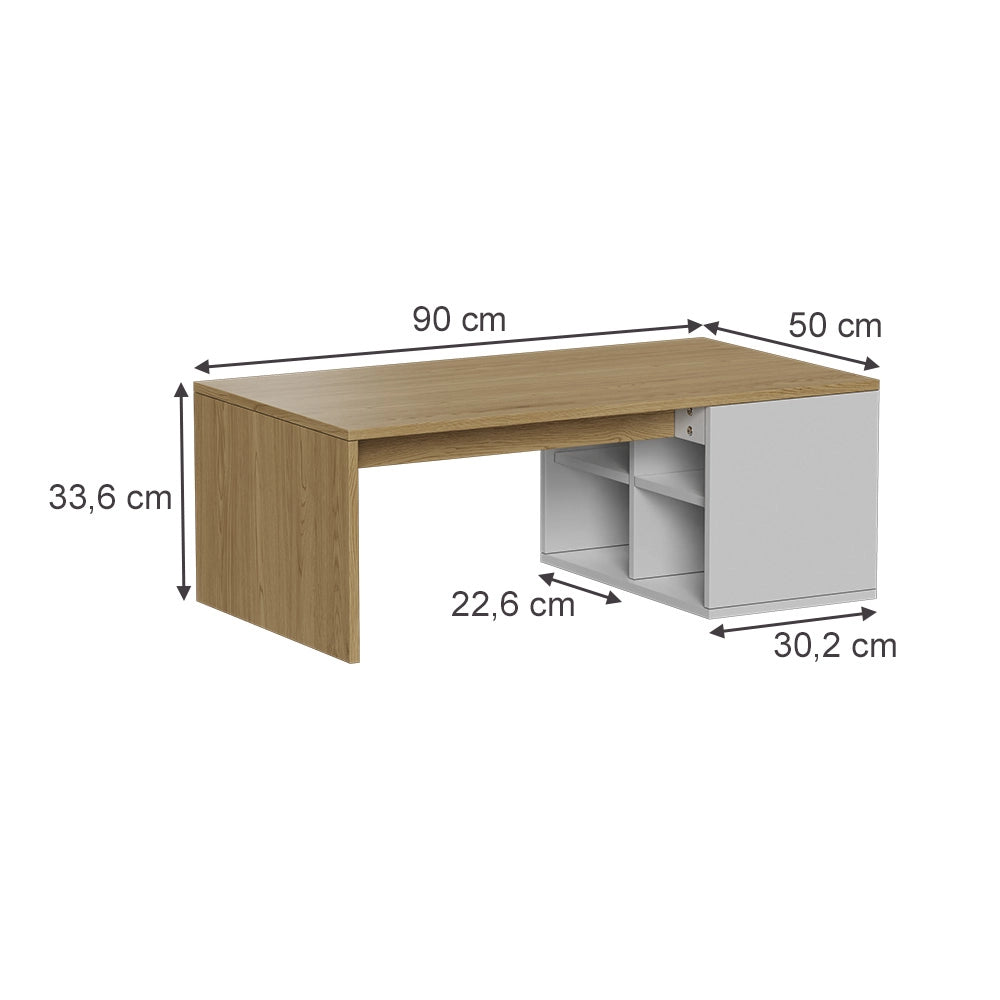 Vicco Tavolino da salotto Bianco/quercia 90 x 50 cm con 4 scomparti aperti