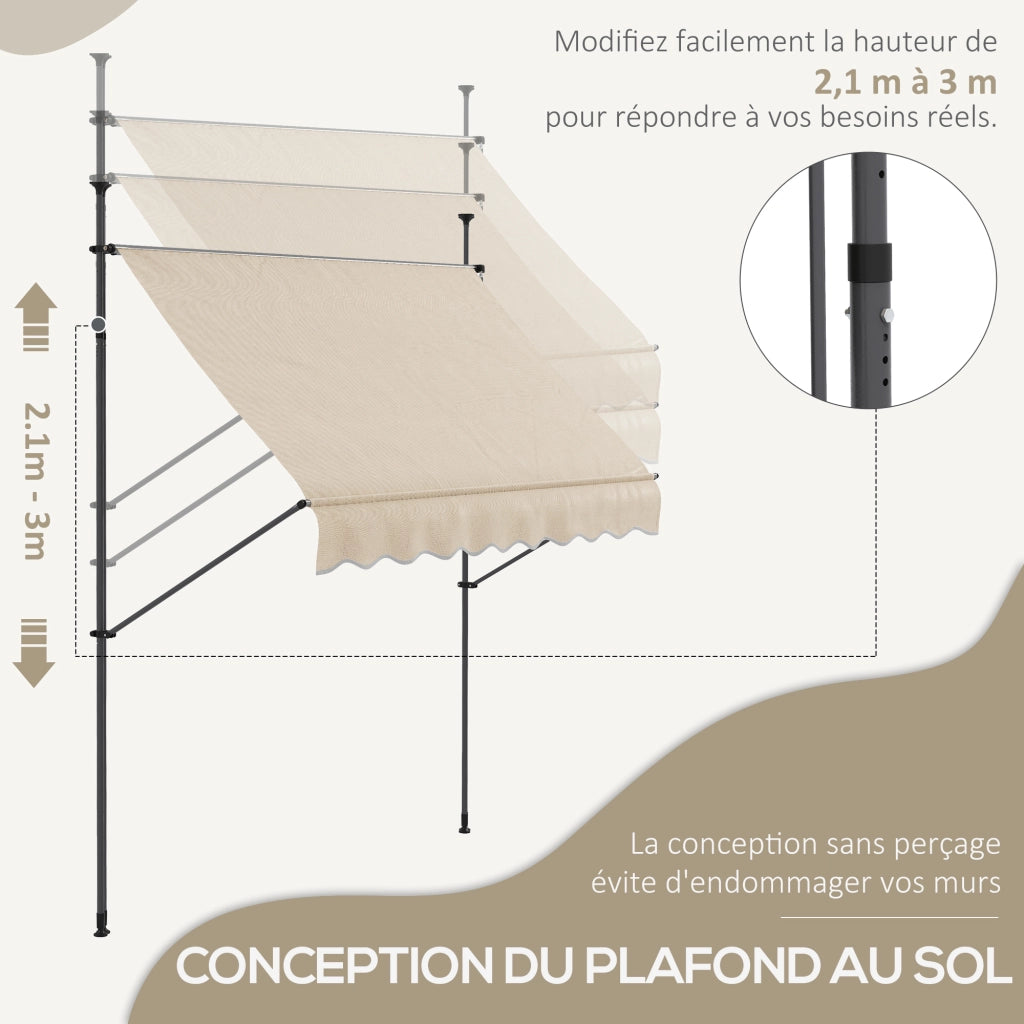 Tenda da sole retrattile manuale 2.5x1.2m ¨C zephmum ¨C metallo sabbia
