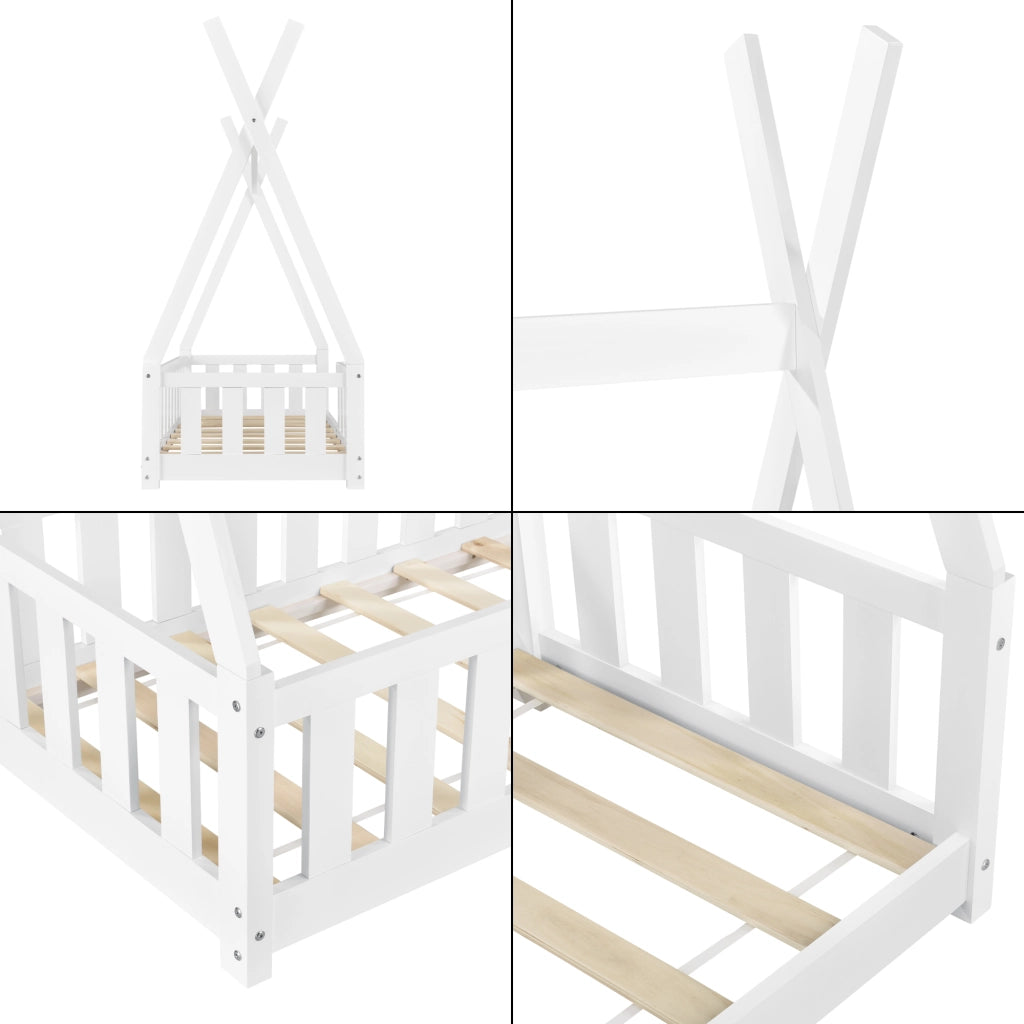 Letto a Capanna Helsingborg con Sponde 70 x 140 cm Bianco [en.casa]