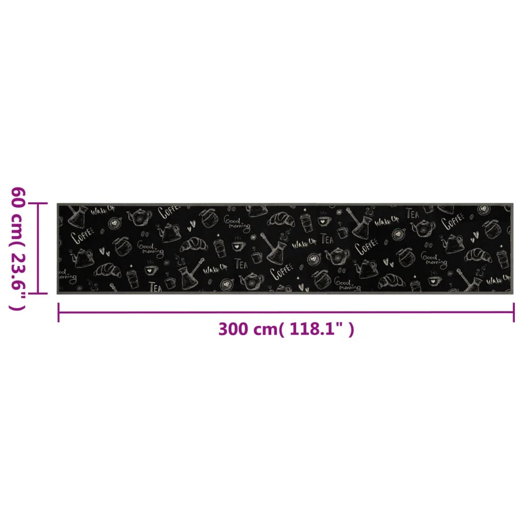 Tappetino da cucina lavabile con stampa moderna 300 x 60 cm antiscivolo morbido velluto nero 02_0056425
