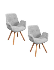 Set di 2 sedie design SORRANO girevoli a 360° in tessuto bouclé grigio chiaro e gambe in rovere chiaro