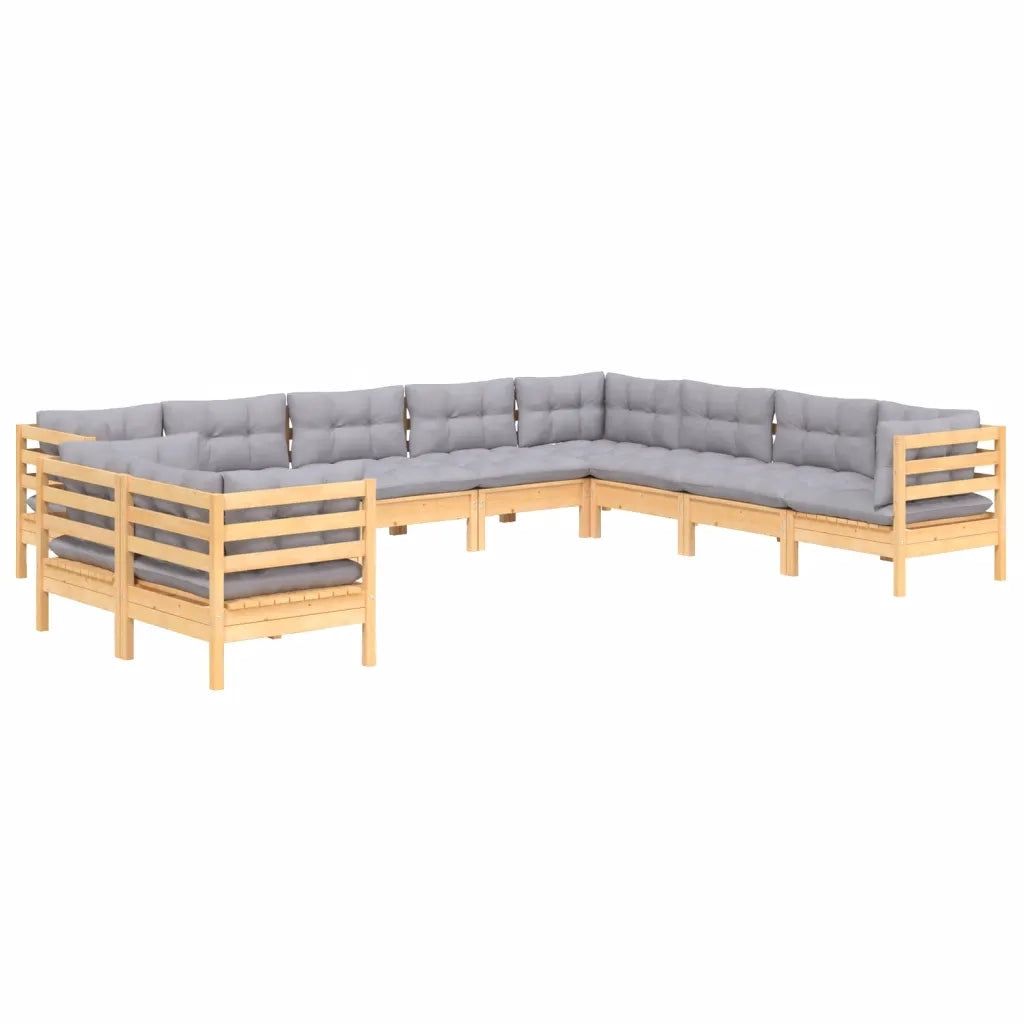 Set Divani da Giardino 10 pz con Cuscini Grigi Massello di Pino cod mxl 39267