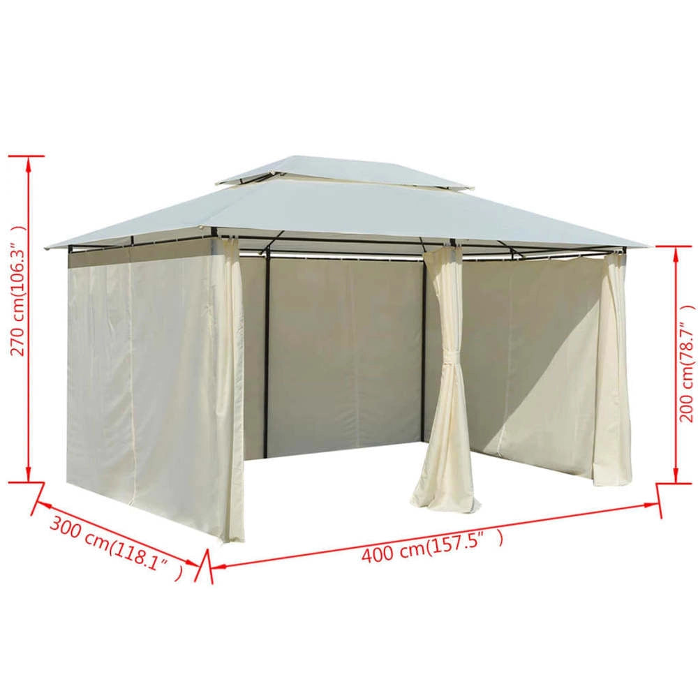 Garden Pavilion With Curtains, 4x3 M, White