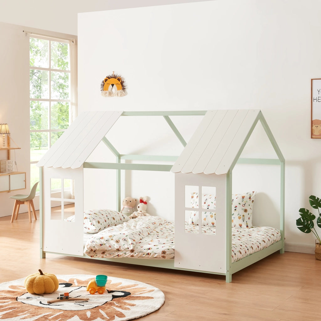Letto Tostedt per Cameretta a Forma di Casetta Semiaperta 140 x 200 cm Menta Verde / Bianco [en.casa]