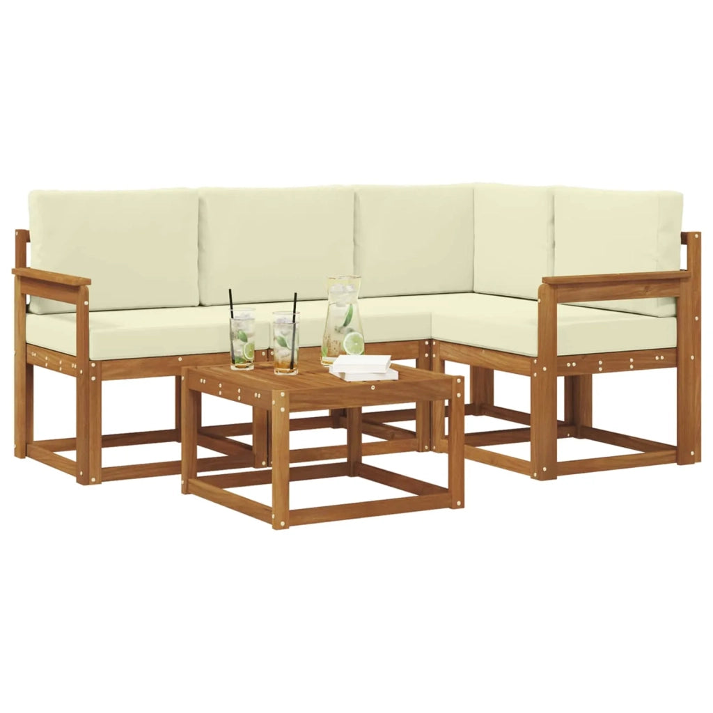 Set di divani da esterno con cuscino 5 pcs Naturale e Crema