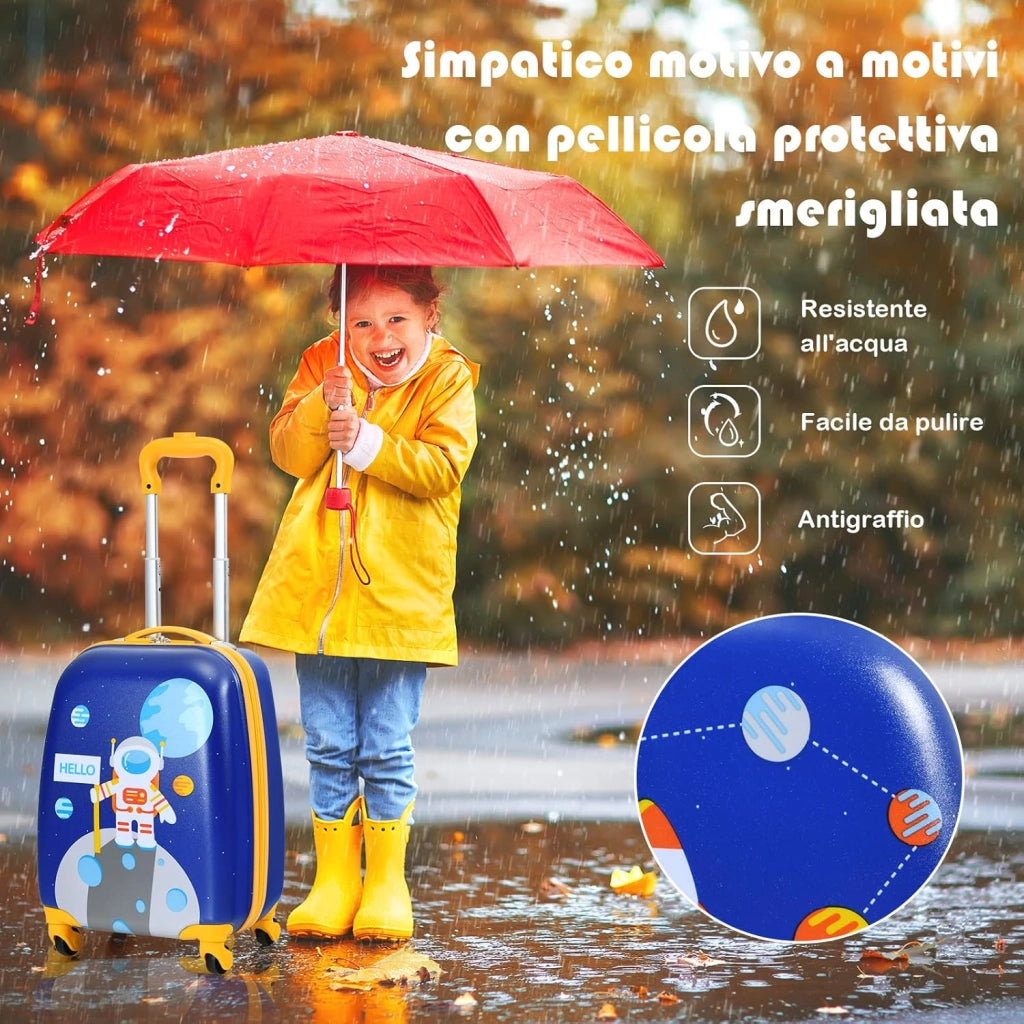 Set di Valigia per Bambini, 16" Valigia+ 12" Zaino, 2 Pezzi, con Ruote Girevoli a 360° e Maniglia Retrattile, Ideale per Viaggiare in Modo Comodo e Divertente (Modello 9)