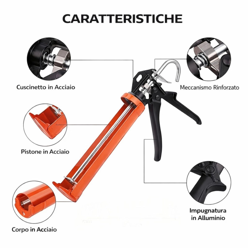 Pistola Per Silicone Manuale In Metallo per Silicone e Sigillanti Professionale