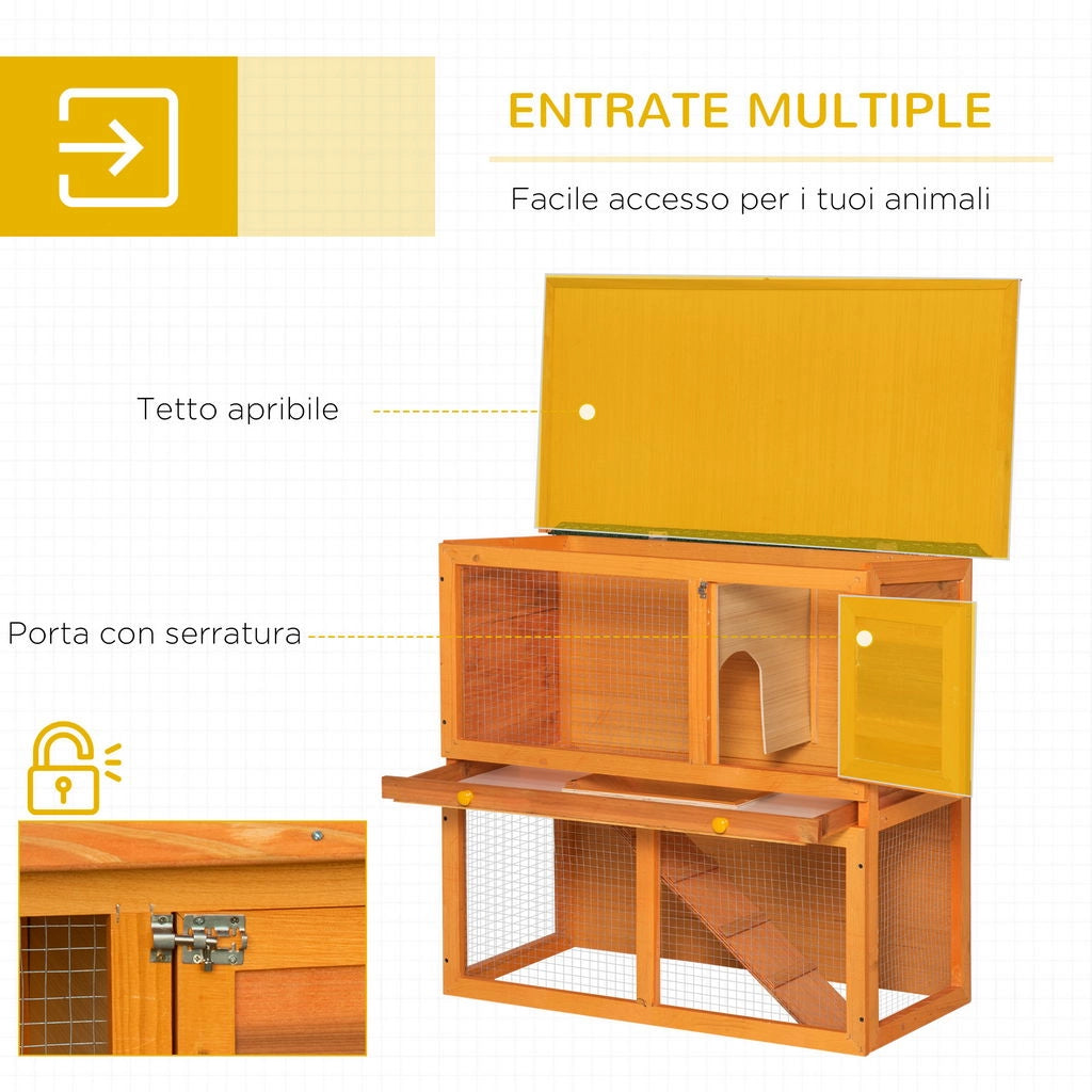 GABBIA PER CONIGLI CONIGLIERA DA ESTERNO IN LEGNO DI ABETE, 90X45X80CM