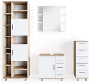 Set mobili bagno Ilias, Sonoma, 60 cm, composto da mobile lavabo, pensile a specchio, colonna e base media