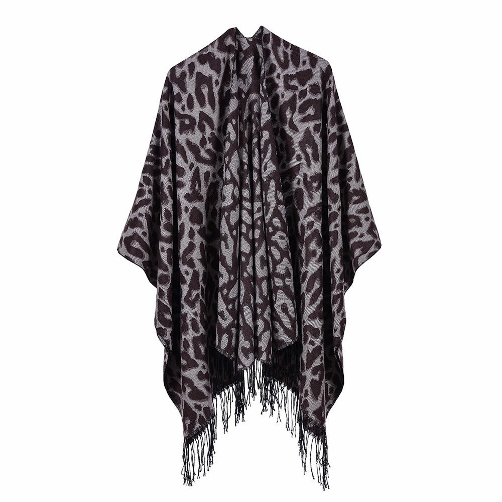 Sciarpa da donna in stile streetwear europeo e americano, scialle/mantella caldo/a doppio uso in tinta unita con nappe per autunno e inverno.