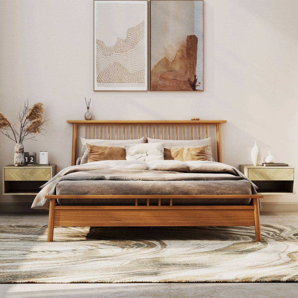 Set di 2 Comodini Sospesi Moderni 37x32x21 cm con Cassetto e Vano Aperto in Melamina Legno Naturale