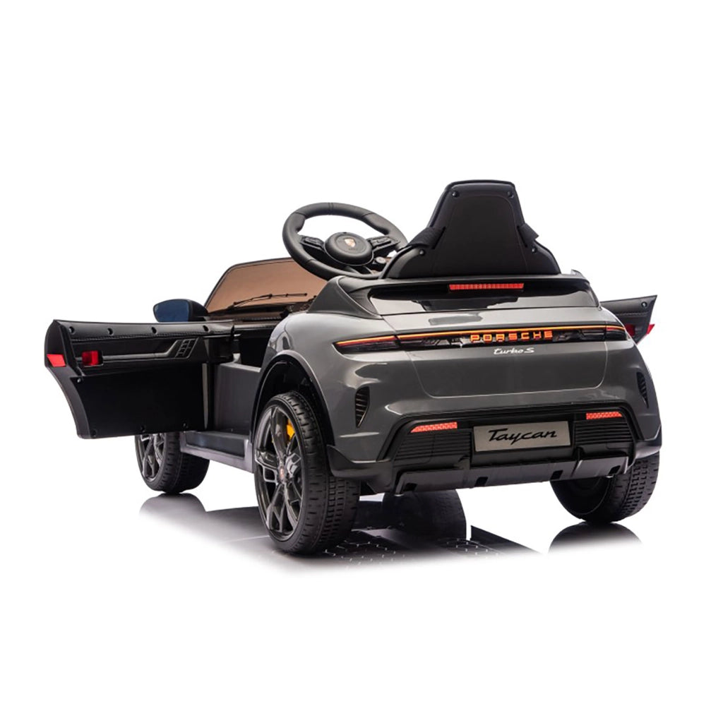 Macchina Elettrica per Bambini Porsche Taycan Turbo S 12V con Telecomando Bluetooth Luci LED e Tappetini Nero