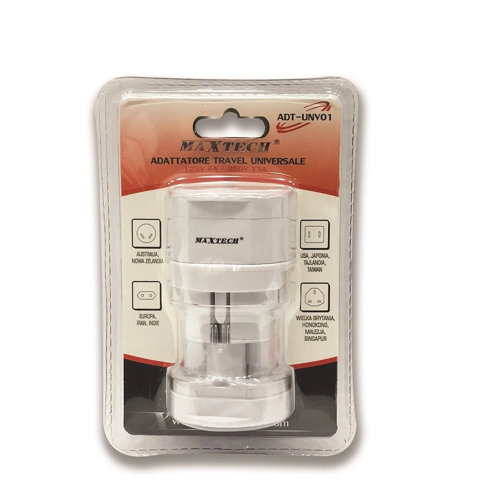 Trade Shop - Adattatore Europeo Da Viaggio Spina Parete Universale 125/250v Maxtech Adt-unv01 -