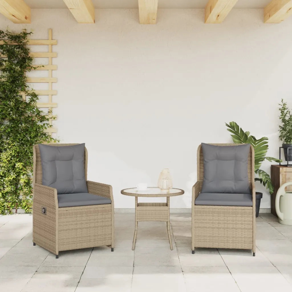 Sedie da Giardino Reclinabili 2 pz Beige Polyrattan