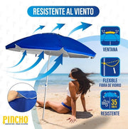 Parasole per spiaggia grande Ø 200 cm impermeabile al vento protezione UV 50 materiali di alta qualità tubi in alluminio stanghe in fibra di vetro maniglia di sostegno