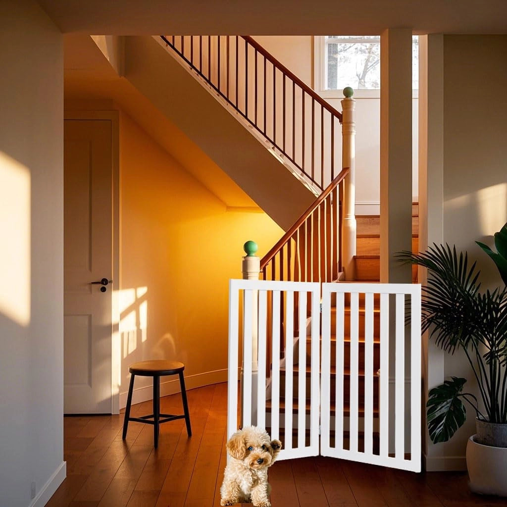 Barriera di sicurezza Cane, Recinzione per scale e porte pieghevoli, per cani e gatti, di piccole e medie dimensioni, per scale, porta, bianco (2 x 89 x 50 cm)