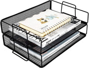 Organizzatore di scrivania metallico da 2 pezzi, A4, pieghevole, contenitore documenti, cassetta archiviazione, contenitore riviste, cassetta posta, organizzatore riviste e documenti in carta, nero