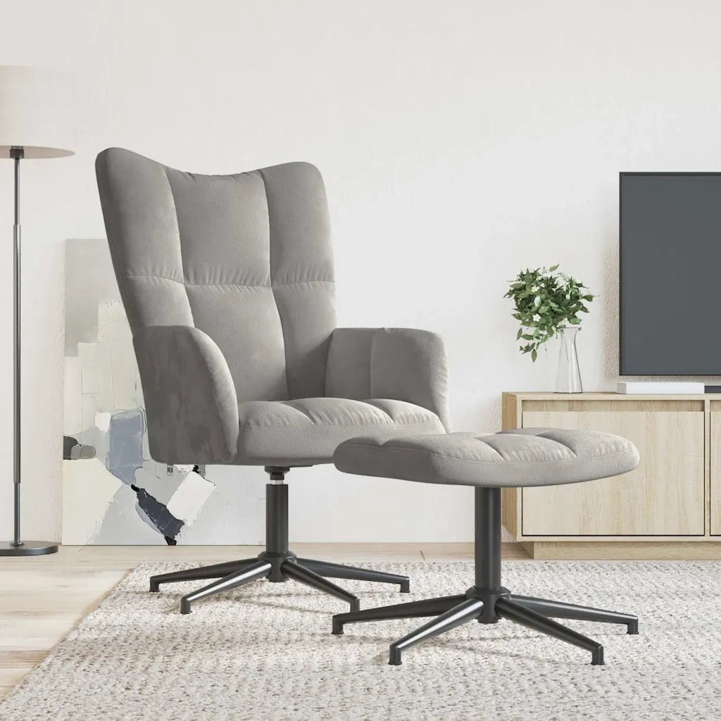 Divano Sedia-Poltrona Relax con Poggiapiedi Grigio Chiaro in Velluto 645829