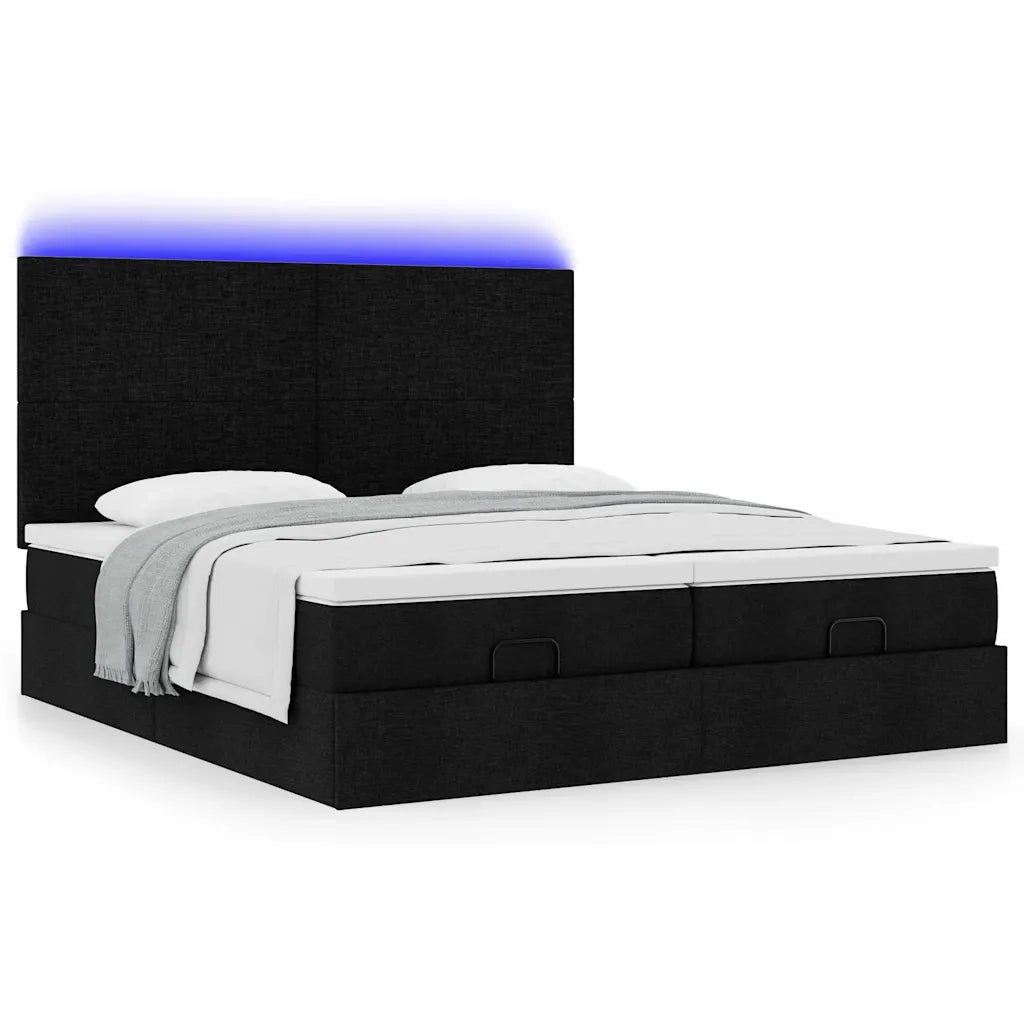 Struttura Letto Pouf con Materassi Nero 200x200 cm in Tessuto