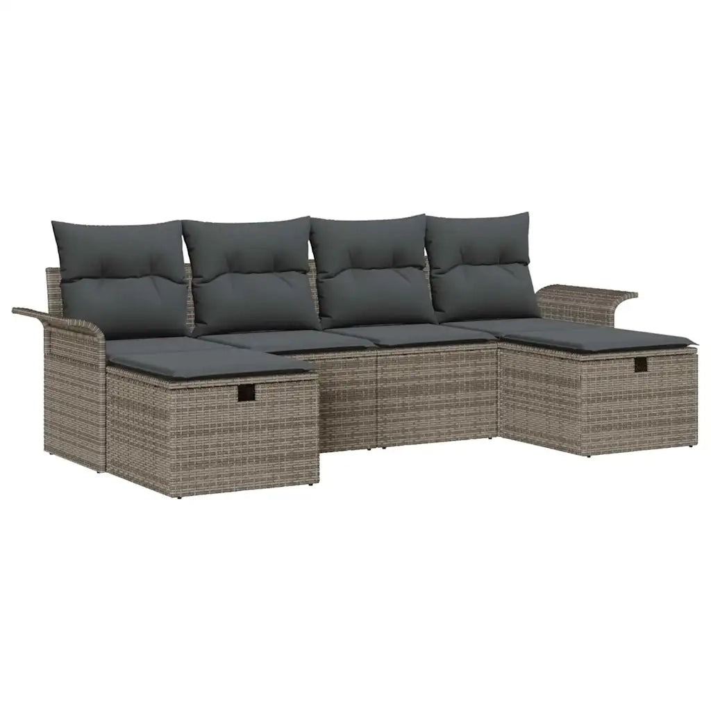 Set Divano da Giardino con cuscino 6 pcs Grigio polyrattan