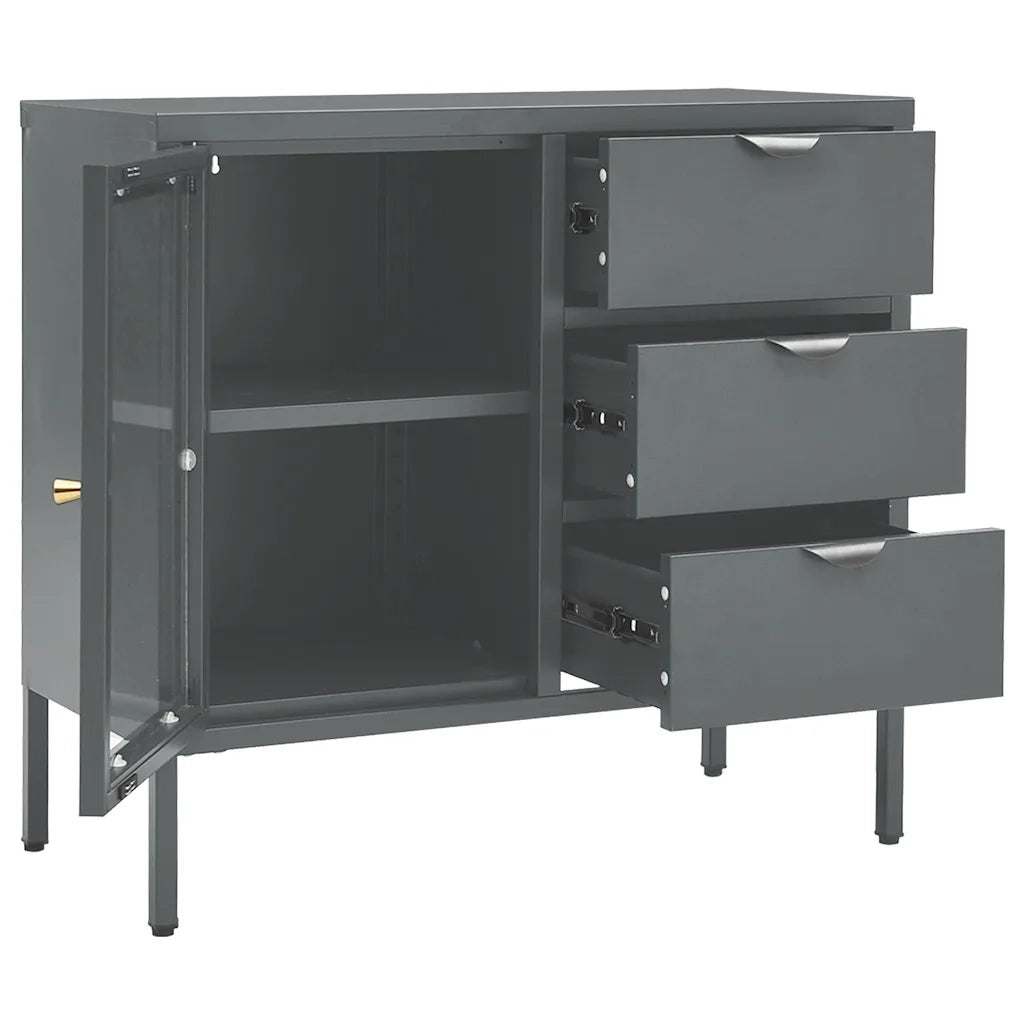 Credenza Antracite 75x35x70 cm in Acciaio e Vetro Temperato 336075