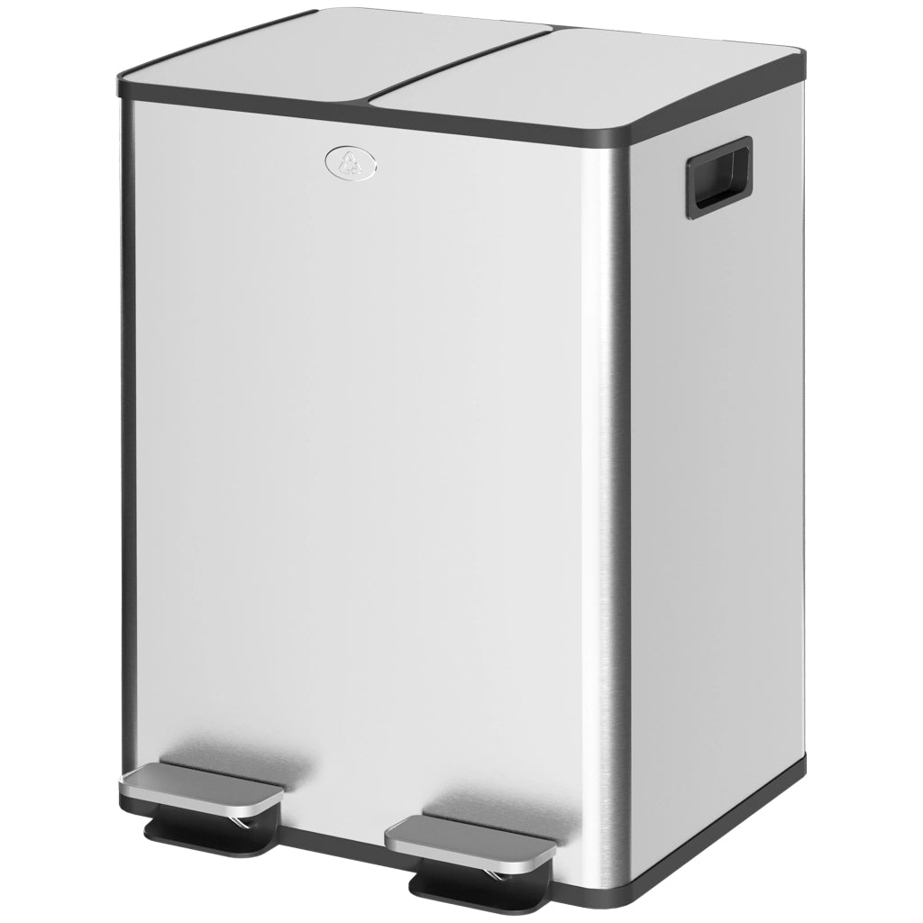 Cestino Rifiuti Acciaio Inox 2x20L Pedale ¨C zephmum ¨C Argento