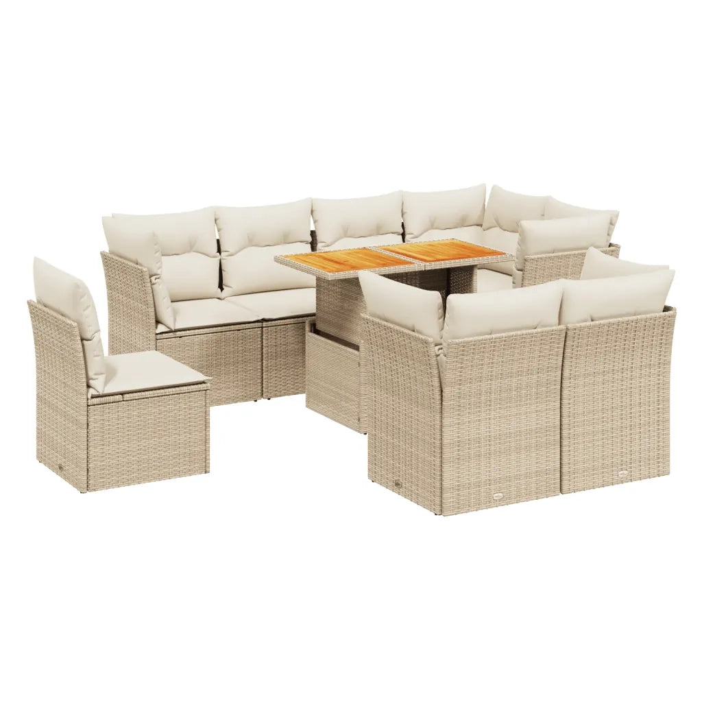 Set Divano da Giardino 9 pz con Cuscini Beige in Polyrattan 3270932