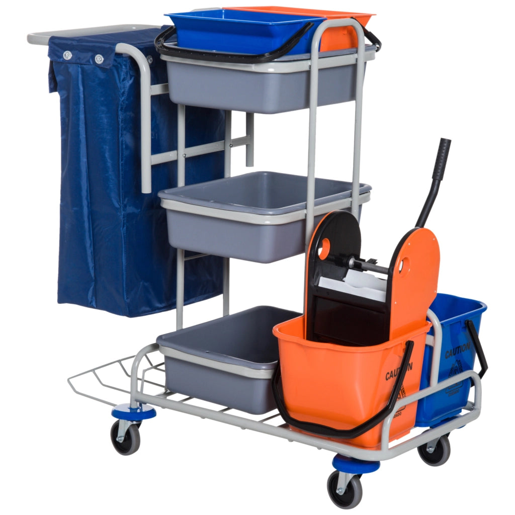 Carrello per Pulizie con 4 Secchi e Borsa ¨C Zephmum ¨C Grigio 118x73x103cm